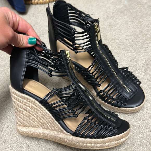 JustFab Shoes - (16) Black Just Fab leather wedges size 6.5